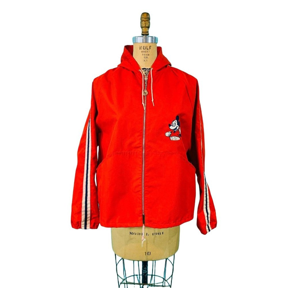 Vintage 70s Disney Jacket Mickey Mouse Red Hooded Windbreaker